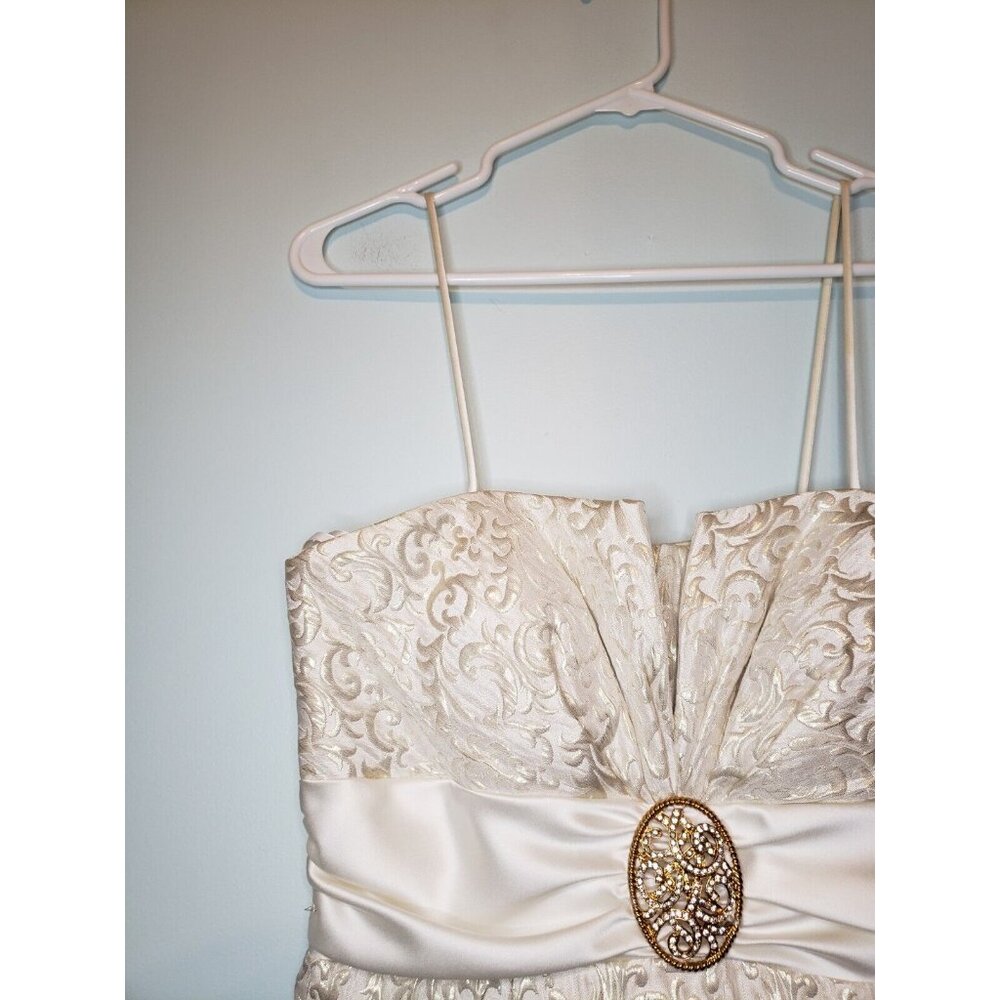 Betsy & Adam Women 8 Dress Formal Sleeveless Cream Floral Belt Short Prom Bubble - Picture 4 of 5